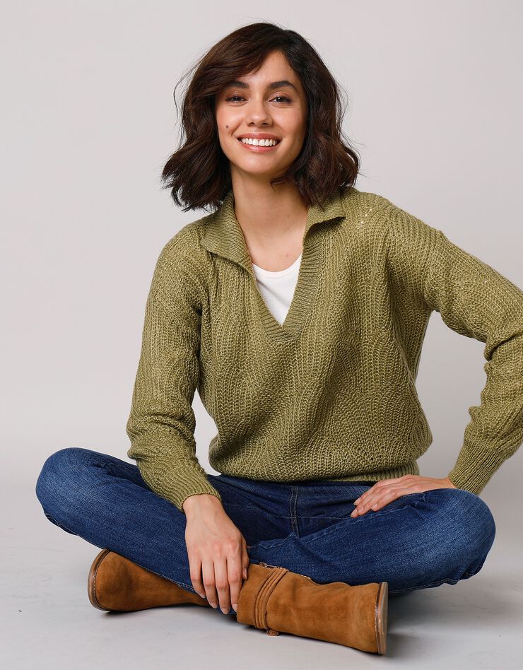 Pull manches bouffantes - col polo (vert mousse) Pull manches bouffantes - col polo (vert mousse)