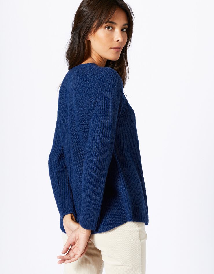 Pull évasé maille anglaise poignets boutonnés (bleu nuit) Pull évasé maille anglaise poignets boutonnés (bleu nuit)