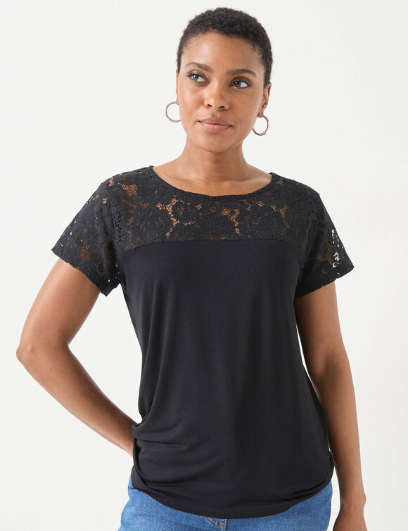 T-shirt manches courtes dentelle (noir)