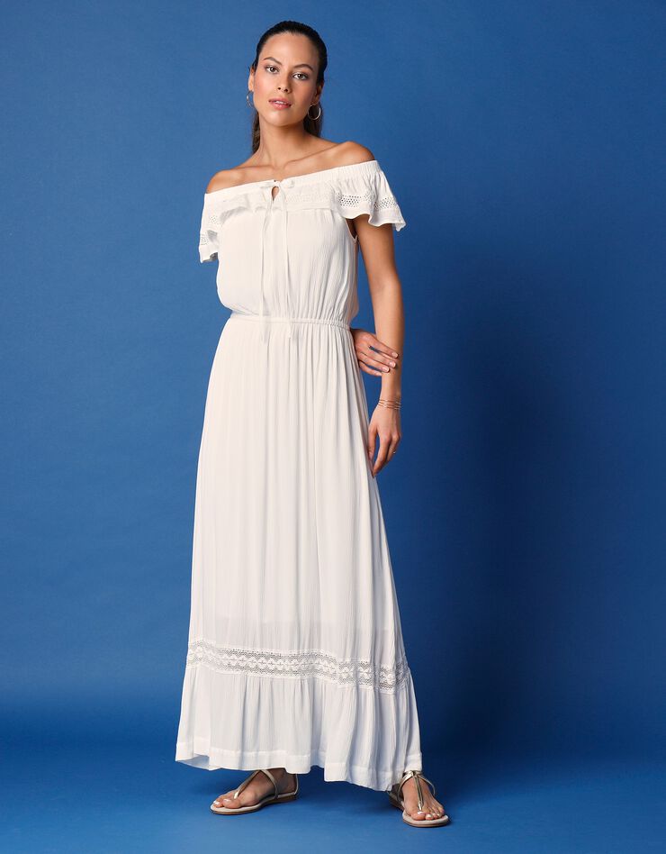 Robe longue à encolure volantée (blanc)