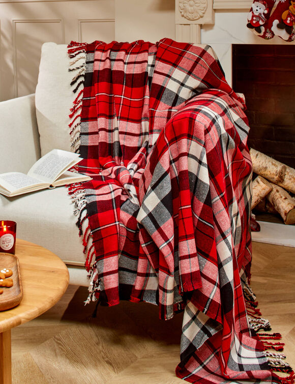 Plaid écossais en flanelle coton. (rouge / gris)