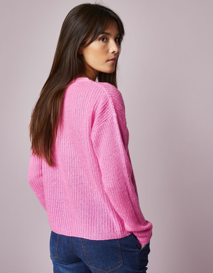 Gilet col V boutonné, toucher mohair (rose) Gilet col V boutonné, toucher mohair (rose)