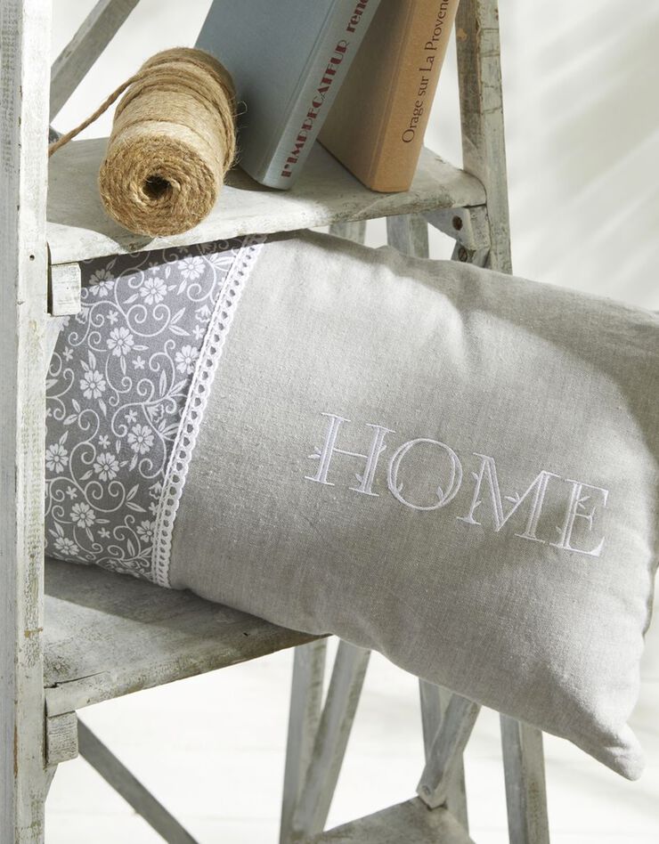 Coussin bohême - chambray   (gris / blanc)