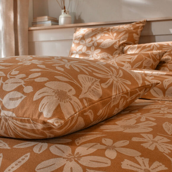 Linge de lit C&eacute;line en flanelle imprim&eacute; floral (caramel)