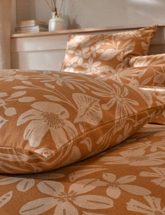 Linge de lit C&eacute;line en flanelle imprim&eacute; floral (caramel)