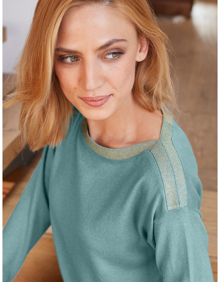 Pull marinière uni, toucher cachemire détails brillants (vert amande) Pull marinière uni, toucher cachemire détails brillants (vert amande)