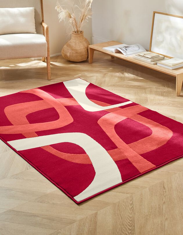 Tapis rectangulaire motif rétro (bordeaux)