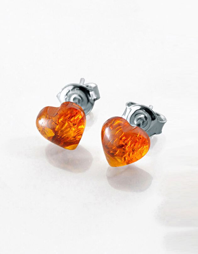 Boucles d'oreilles coeur argent ambre (ambre)
