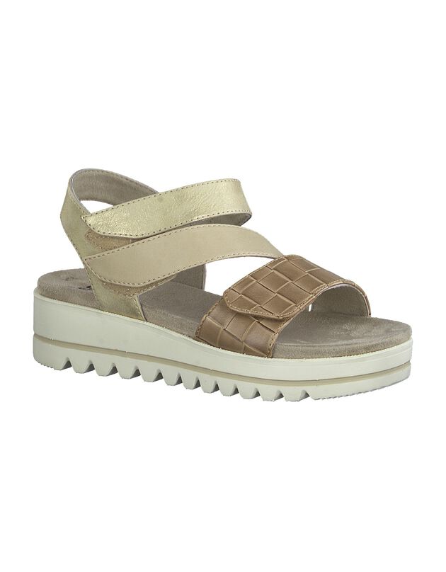 Sandales à brides scratchées effet croco (beige)