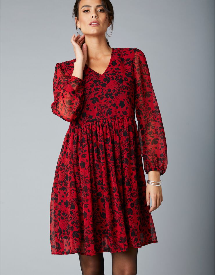 Robe courte imprimée fleurs (rouge / noir) Robe courte imprimée fleurs (rouge / noir)