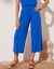 Pantalon large 7/8ème, taille élastiquée, maille unie (bleu dur)