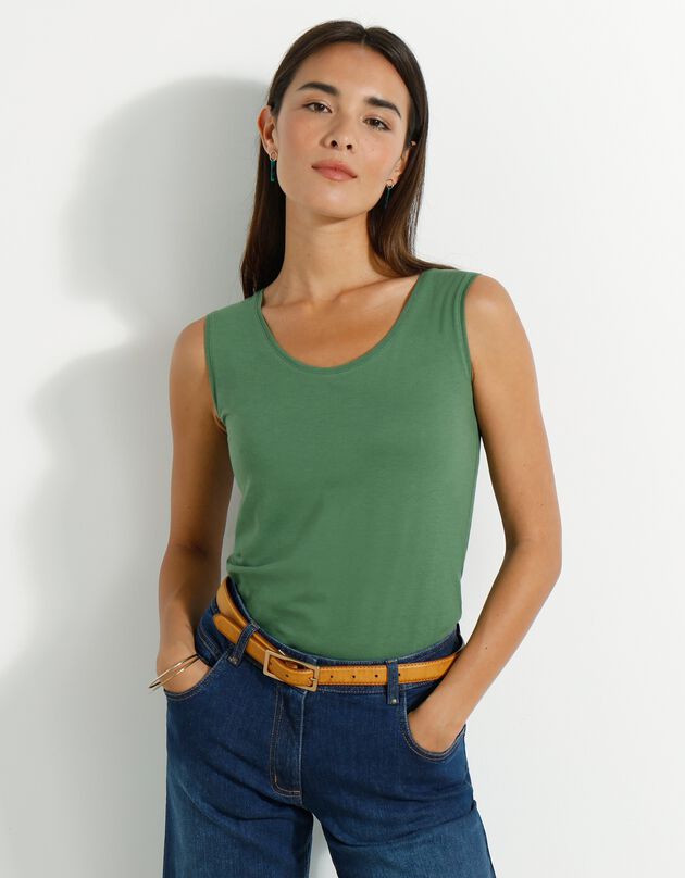 Débardeur larges bretelles uni (vert mousse)
