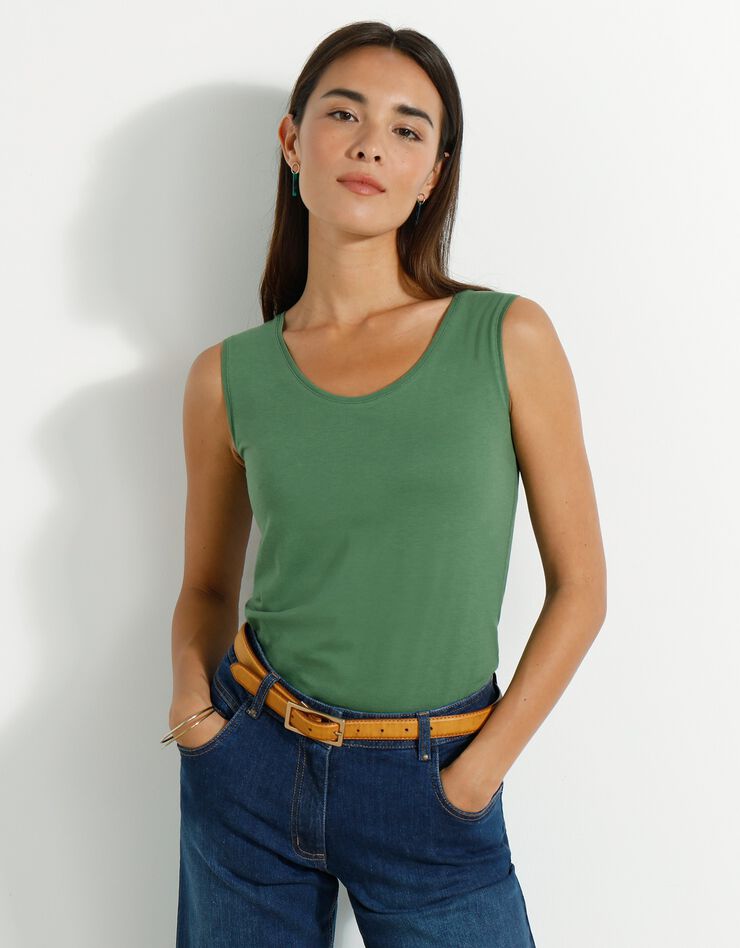 Débardeur larges bretelles uni (vert mousse)