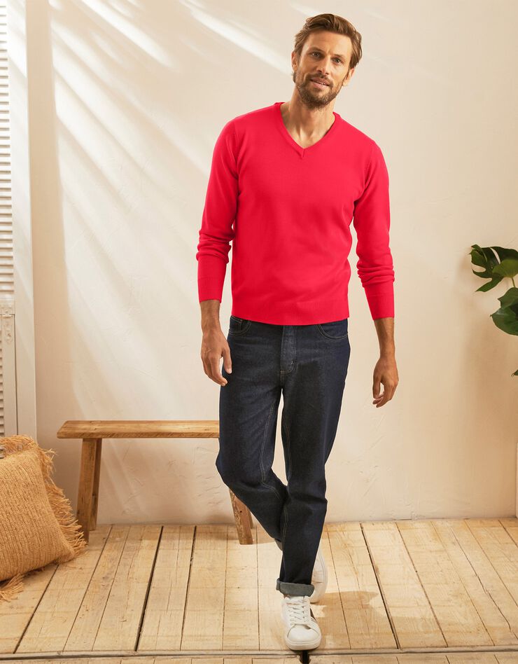 Pull uni col V (corail) Pull uni col V (corail)