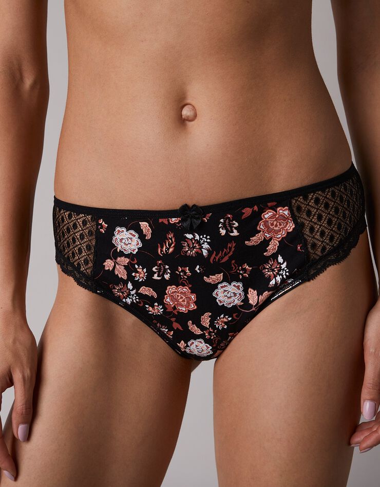 Culotte midi dentelle coton uni et imprimé floral Tropea - lot de 4 (grenade + noir) Culotte midi dentelle coton uni et imprimé floral Tropea - lot de 4 (grenade + noir)