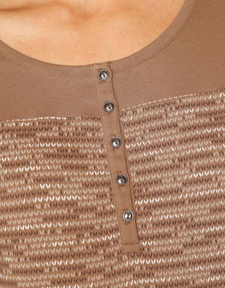 Tee-shirt col tunisien imprimé chiné (taupe clair chiné) Tee-shirt col tunisien imprimé chiné (taupe clair chiné)