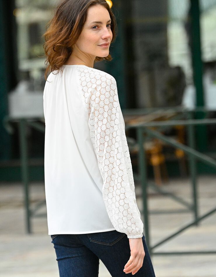 Blouse unie manches dentelle (blanc) Blouse unie manches dentelle (blanc)