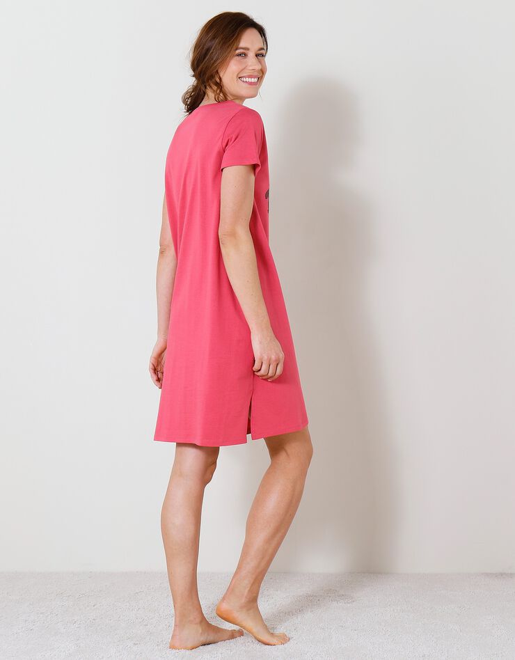 Chemise de nuit courte imprimé teckel "Mon meilleur ami" (rose indien)