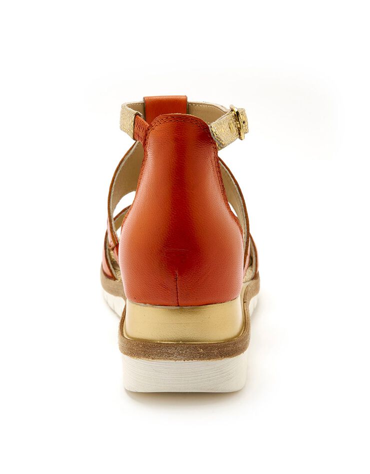Sandales cuir ajouré pailleté largeur confort - marron (orange)