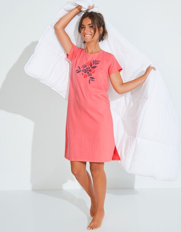 Chemise de nuit courte imprimé fleurs (corail)