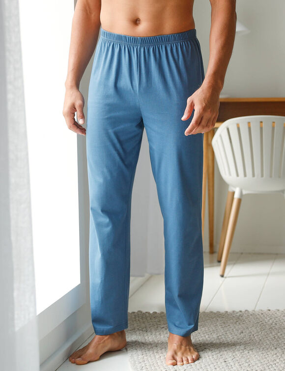 Pantalon pyjama coton uni (bleu grisé)