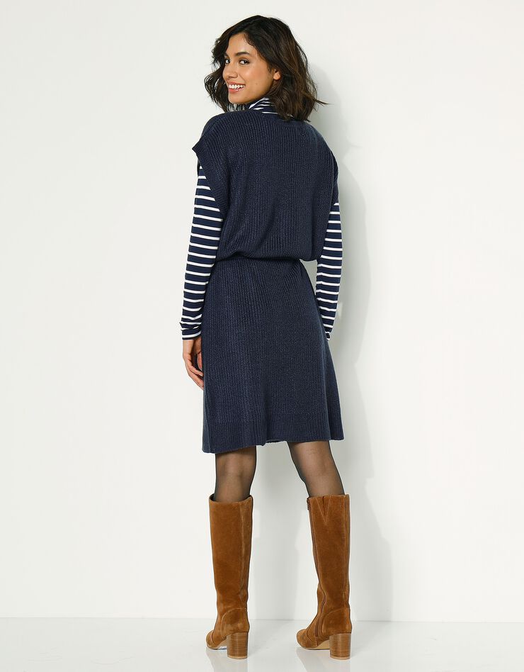 Robe manches courtes ceinturée - toucher mohair (marine) Robe manches courtes ceinturée - toucher mohair (marine)