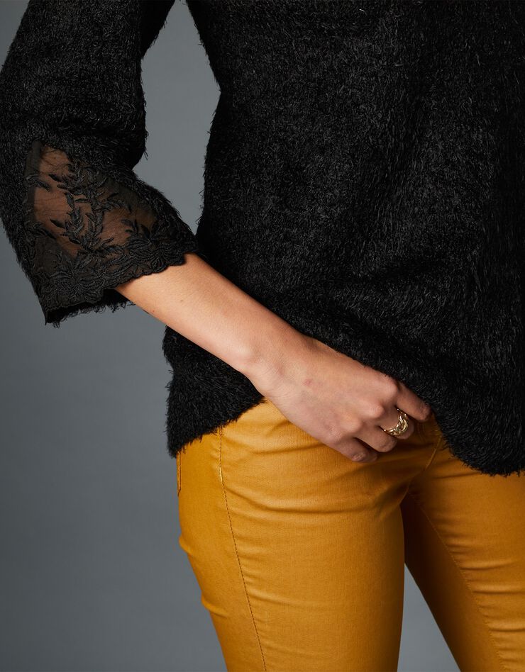 Pull maille douceur dentelle manches 3/4 (noir) Pull maille douceur dentelle manches 3/4 (noir)