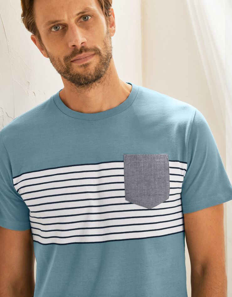 Tee-shirt rayé manches courtes (bleu lagon)
