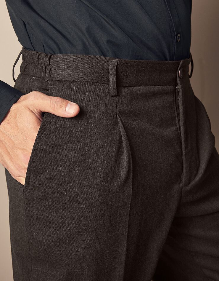 Pantalon taille élastiquée à pinces - polyester/laine (noisette) Pantalon taille élastiquée à pinces - polyester/laine (noisette)