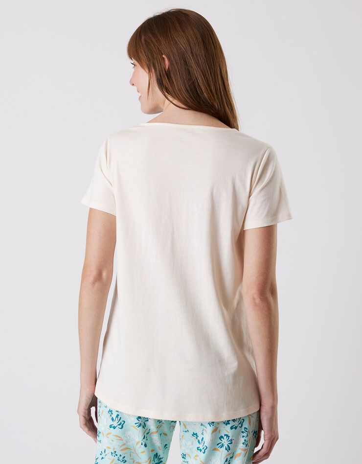 Tee-shirt pyjama manches courtes imprimé "jardin secret" (écru)
