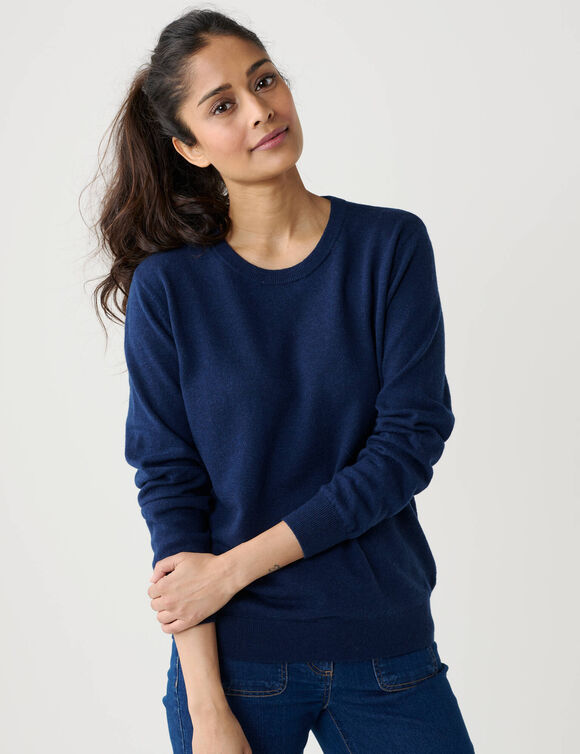 Pull col rond, laine d'agneau (marine)
