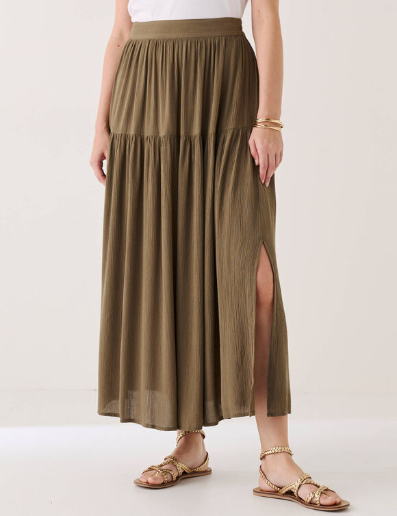 Jupon long uni fente c&ocirc;t&eacute; (kaki)