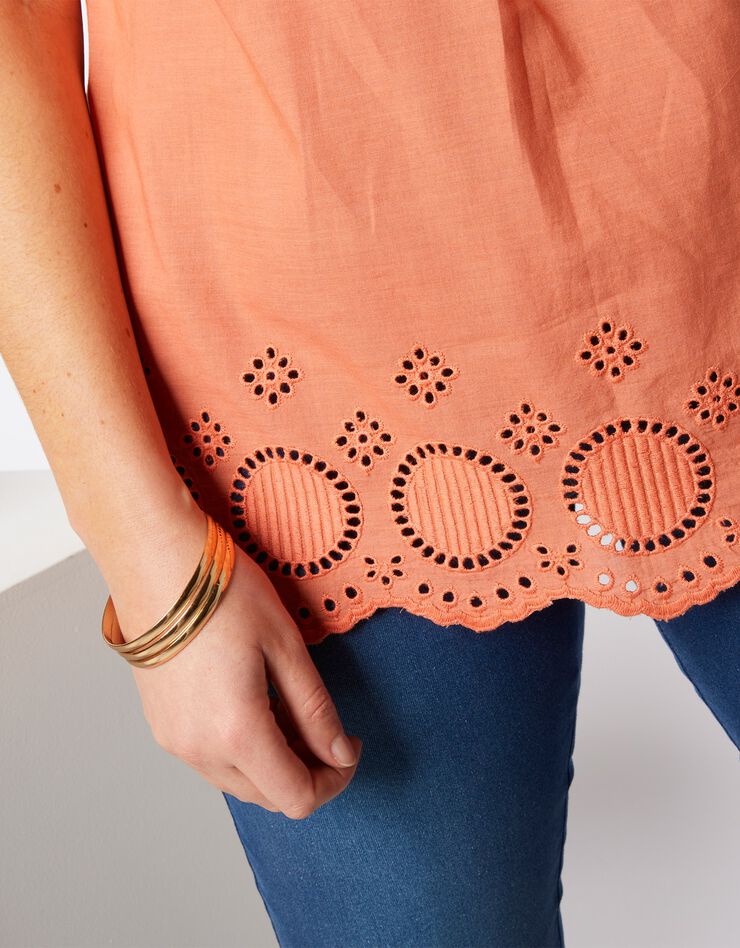 Blouse sans manches macramé broderie écailles (corail) Blouse sans manches macramé broderie écailles (corail)