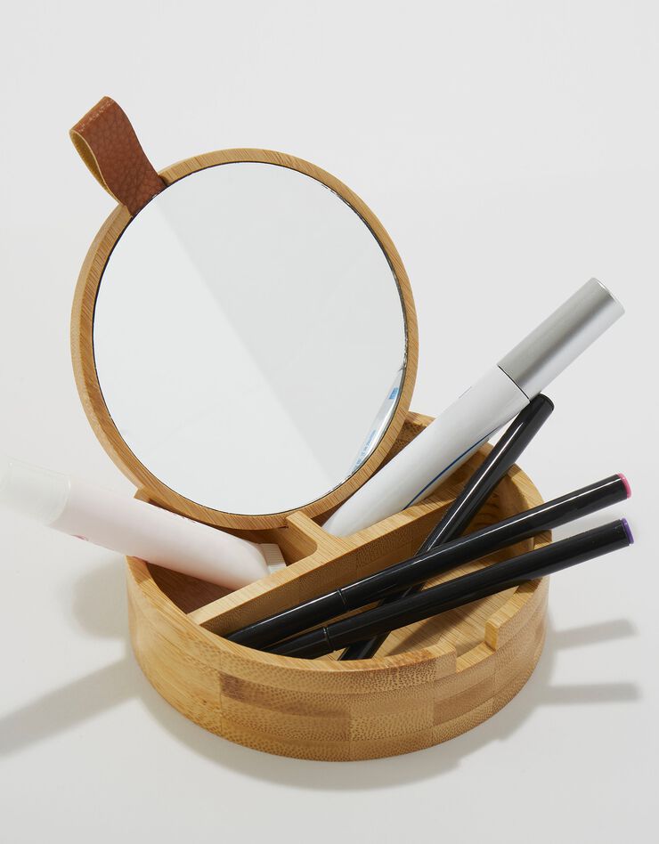 Boîte de rangement avec miroir de maquillage (bois)