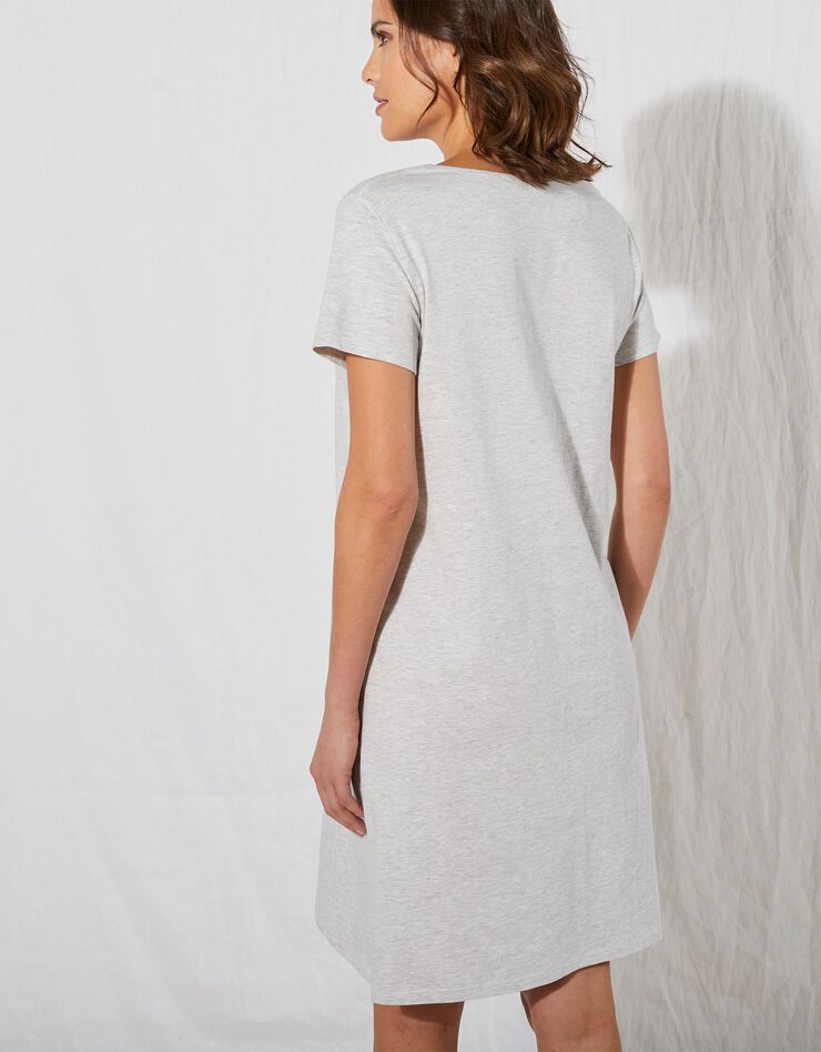 Chemise de nuit version courte – imprimé fleurs de Tiaré (gris chiné) Chemise de nuit version courte – imprimé fleurs de Tiaré (gris chiné)