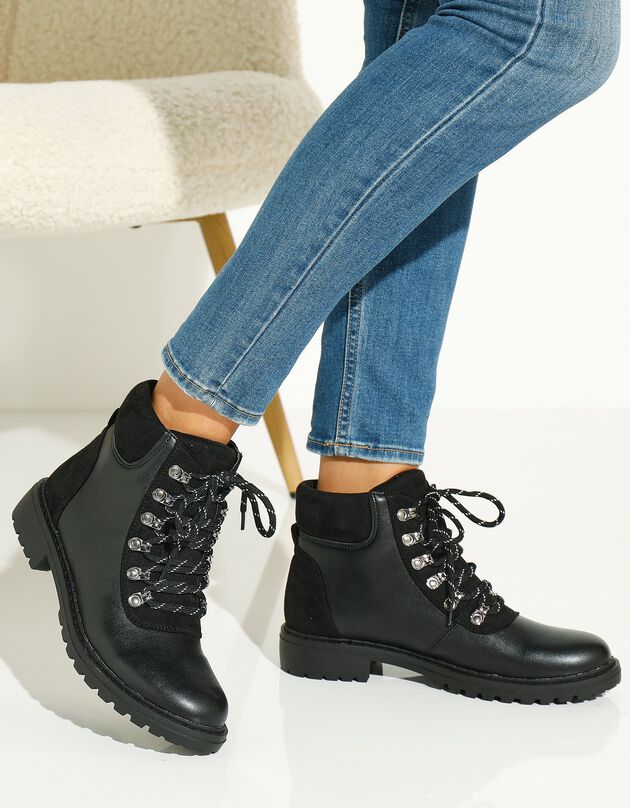 Boots bimatière style randonnée à semelle crantée  (noir)