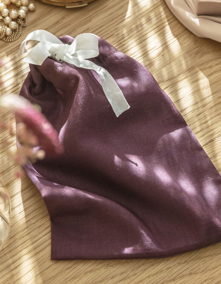 Carré démaquillant upcyclé, lot de 4 avec pochette - collection upcycling (prune)