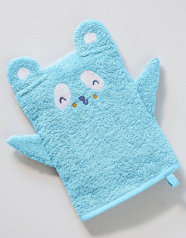 Collection éponge enfant brodée panda coton - 380 g/m² (bleu glacier)