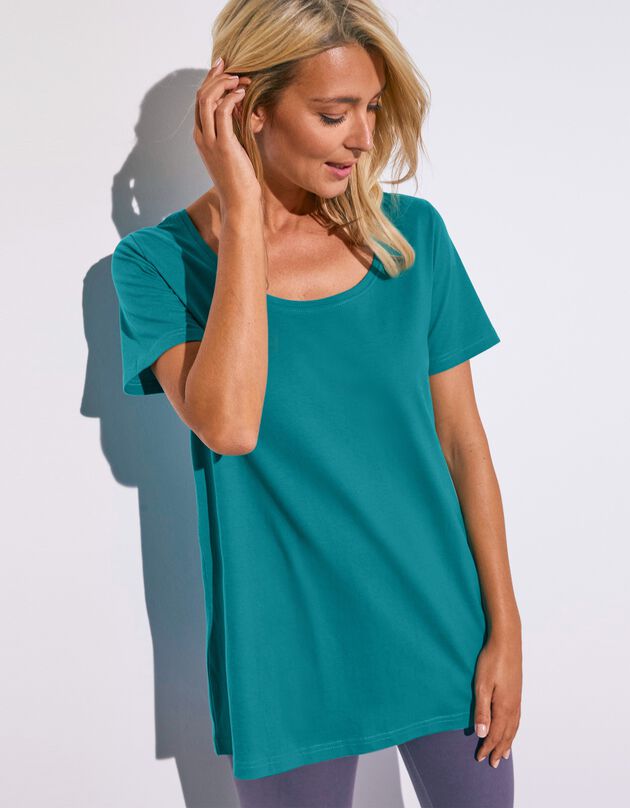 Tee-shirt uni col rond en coton bio(1), éco-responsable (bleu canard)
