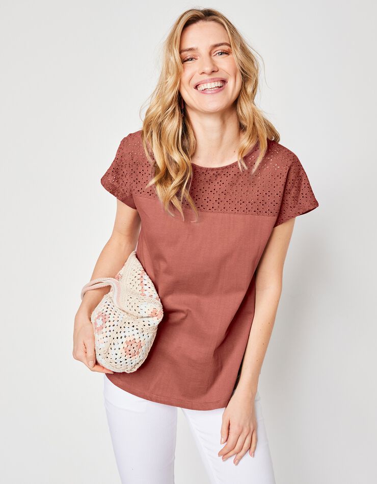 Tee-shirt broderie anglaise manches courtes (terracotta) Tee-shirt broderie anglaise manches courtes (terracotta)