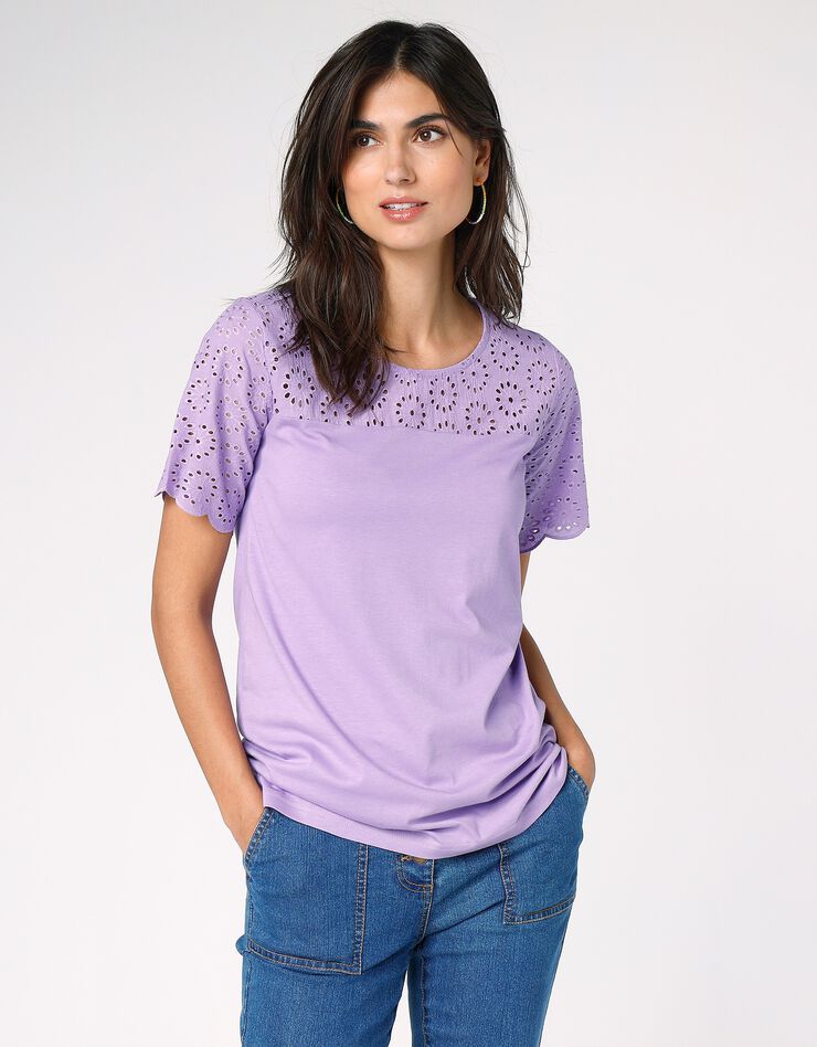 Tee-shirt broderie anglaise (lilas) Tee-shirt broderie anglaise (lilas)