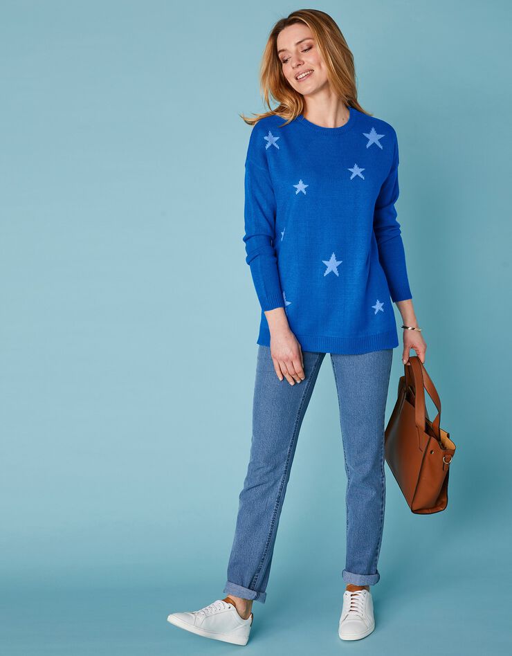 Pull jacquard étoiles maille toucher cachemire (bleu dur / bleu) Pull jacquard étoiles maille toucher cachemire (bleu dur / bleu)