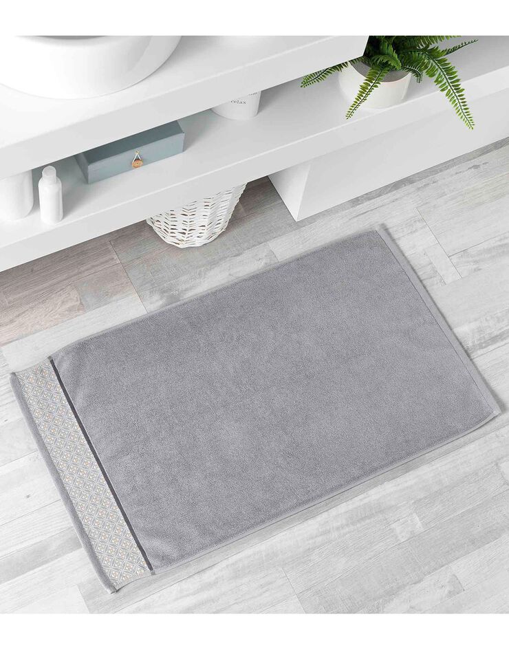 Tapis de bain éponge coton jacquard brodé mosaïque (gris) Tapis de bain éponge coton jacquard brodé mosaïque (gris)