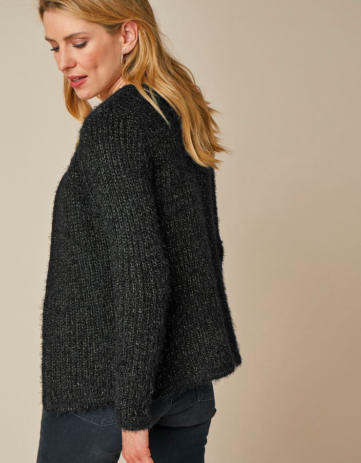 Gilet paletot maille perlée fantaisie (noir) Gilet paletot maille perlée fantaisie (noir)