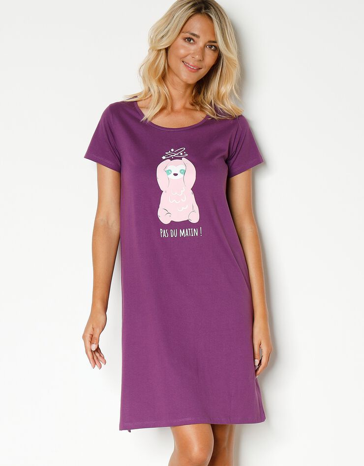 Chemise de nuit courte motif " Pas du matin !" manches courtes (violet) Chemise de nuit courte motif " Pas du matin !" manches courtes (violet)