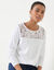 T-shirt col rond manches longues dentelle (blanc)