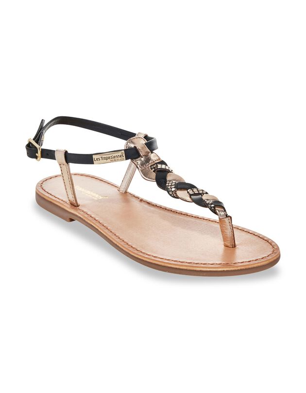 Sandales plates entre-doigt en cuir tressé Hodin (noir)
