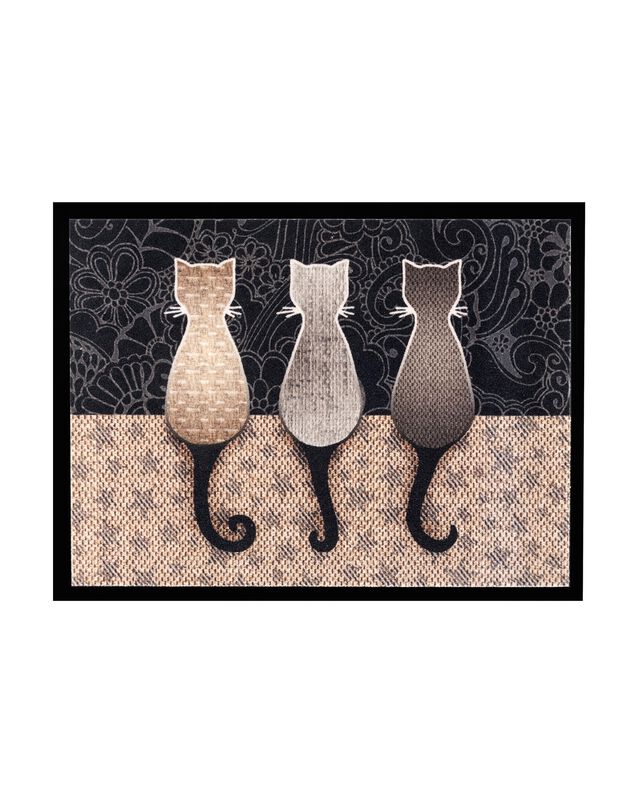 Tapis anti-poussière motif chats (gris/noir)