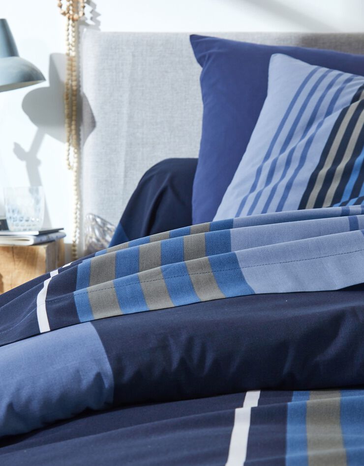 Linge de lit Détroit en coton imprimé rayures (marine)