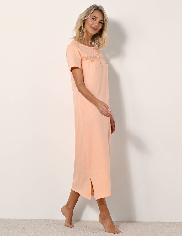 Chemise de nuit longue manches courtes unie (p&ecirc;che)